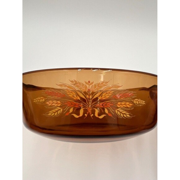 Vintage Anchor Hocking Amber Glass Wheat Pattern  Round 9”  Baking Dish - Picture 2 of 7